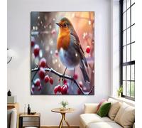Rosso Arancione Decorazione Per La Casa,Manifesto,Pettirosso Delle Bacche Decorazione Animali Del Paesaggio Camera Da Letto,Stampa Immagini Soggiorno Ufficio Parete Poster,Senza Cornice 60X90Cm