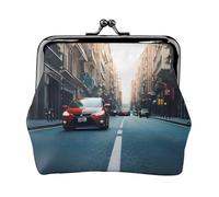 Rosso Auto e Bicicletta Stampato Microfibra PU Leather Wallet Kiss Lock Mini Pouch per Rossetto Key Change Organizzazione