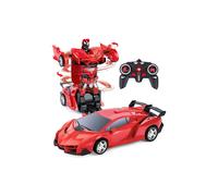 (Rosso) Auto robot telecomandata 2 in 1, giocattolo Transformer in scala 1:18, regalo per