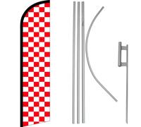 Rosso & Bianco a Scacchi Windless Banner Bandiera & 4.9m Asta Kit / Terra