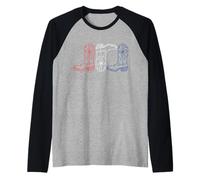 Rosso Bianco Blu Cowgirl Stivali 4 luglio Western Retro Boots Maglia con Maniche Raglan