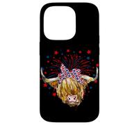Rosso Bianco Blu Highland Cow Patriot Bandana USA 4 luglio Custodia per iPhone 14 Pro