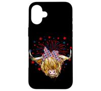 Rosso Bianco Blu Highland Cow Patriot Bandana USA 4 luglio Custodia per iPhone 16 Plus