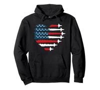 Rosso Bianco E Blu Bandiera Americana Heart Fighter Jets Aircraft Felpa con Cappuccio
