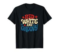 Rosso Bianco e Groovy 70s Vintage Style USA 4 luglio Maglietta