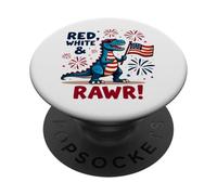 Rosso Bianco e Rawr T Rex Dinosauro USA Bandiera Giorno dell'Indipendenza PopSockets PopGrip Adesivo