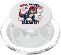 Rosso Bianco e Rawr T Rex Dinosauro USA Bandiera Giorno dell'Indipendenza PopSockets PopGrip per MagSafe