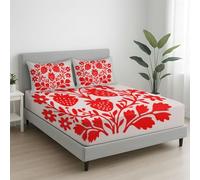 Rosso Bianco Lenzuolas 140 x 190 cm Minimalista Frutta Fragole Fiori Lenzuolo con Angoli + Federe 2 x 50 x 70 Facile Da Pulire Lenzuolo con angoli Design tascabile profondo 30 cm