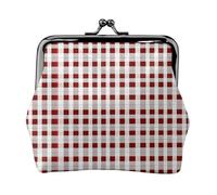 Rosso Bianco Scacchi Stampa Vintage Leather Change Purse Elegante Piccolo Portamonete per le Donne Portafoglio Mini