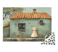 Rosso Bicycle Little Ragazza in Front of The Casa 1000pcs (75x50cm) Puzzle Adatto Per Adulti E Folla Dai 14 Anni in Su