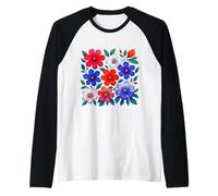 Rosso Blu Bianco Cosmo Motivo Floreale Forme Mania Maglia con Maniche Raglan