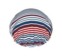 Rosso Blu Bianco Grigio Strisce Stampato Cuffia da Doccia Per Le Donne Doppio Strato Impermeabile Bagno Capelli Cappello Riutilizzabile Cuffia Elastica Protezione Dei Capelli Delle Signore Spa Salon