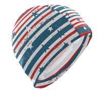 Rosso Blu Strisce Bianche Stelle Blu Cuffia da Nuoto per Capelli Corti Calvi Tappi Impermeabile per Nuoto Protezione Dei Capelli e Drag Riduzione Gorro para natacion Mujer