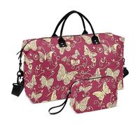 Rosso Boho Farfalle D'oro Decorativo Grande Borsa Palestra Sport Carry con Cinghia Regolabile per Viaggio Pieghevole bolsas de para Mujer en Avion