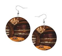 Rosso Cantina Immagine Cuoio Rotondo Orecchini Colore San Valentino Festival Attività Moda Donna, Misura unica, Pelle sintetica