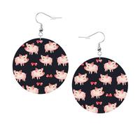 Rosso Carino Piggy Stampa Piercing Rotondo Orecchini In Pelle Set 1 Paio di Eleganti Orecchini In Pelle Penzolare Cerchio Per Le Donne Gioielli Regali, One Size, Poliestere