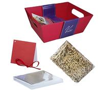 Rosso Cestino Cesto Set Creare il Proprio Regalo con Scatola Riempimento Borsa E