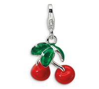 Rosso Ciliegie Ciondolo 3D Smaltato .925 Argento Sterling Click Su Amore La Vita