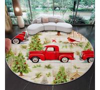 Rosso Crema Tappeto Rotondo Salotto 100 cm, Morbido Albero Di Pino Retrò A Forma Di Camion Di Natale Tappetini Antiscivolo Tappeto per Bambini Cameretta Cucina Casa Zona Balcone Tappet Tavolino