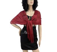 Rosso Dark Elegante Stola Scialle Frange con Filo Brillante Coprispalle 017