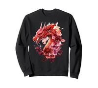 Rosso Drago Floreale Acquerello Fantasy Creatura Arte Felpa
