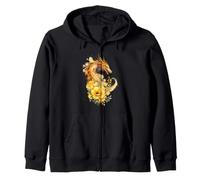 Rosso Drago Floreale Acquerello Fantasy Creatura Arte Felpa con Cappuccio