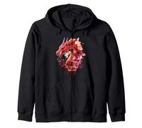 Rosso Drago Floreale Acquerello Fantasy Creatura Arte Felpa con Cappuccio