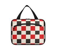 Rosso e Bianco A Scacchi Modello Appeso Mens Viaggio Toiletry Bag con gancio, Designer Portatile Impermeabile Sacchetto Cosmetico per Ladies Hotel bolso de Mano para Hombre L
