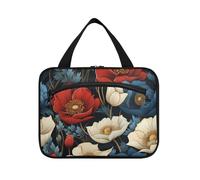 Rosso e Bianco Corn Poppy Flower Hanging Uomo Toiletry Borsa da viaggio con gancio, Accessori di design caso per articoli da toeletta per le signore Lavoro bolso de Mano para Hombre, Fiore di papavero