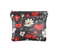 Rosso e Bianco Fiori Romantici per San Valentino Cartone Animato Donna Piccolo Portamonete in Pelle Fancy Card Key Organizer per le Donne Viaggio, Fiori romantici rossi e bianchi per San Valentino