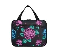 Rosso e Blu Neon Fluorescente Rose Hanging Cosmetic Travel Bag con gancio, Designer Essentials Kit da barba per viaggio Essentials Travel Bolsa para maquillaje L