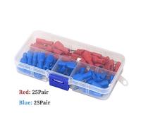 Rosso e Connettore femmina isolato Spade Crimp Terminal filo blu 6,3 millimetri for 0.5-2.5mm elettrico Wire Cable Connecors Kit barra di messa a terra terminale(Mix with Box,100Pcs)