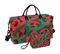 Rosso e Verde Leopard Print Decorative Duffel Bags Gym Tote Bag con Toiletry Bag per Palestra Impermeabile bolsas Grandes para Mujer