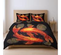Rosso Elegante Dinamico Orientale Koi Festivo Set Di Piumoni Morbido CopriPiumino Con Federa Adatto Ai Giovani 220 x 240cm Set Da Tre Pezzi