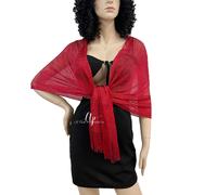 Rosso Elegante Stola Scialle Frange con Filo Brillante Foulard Coprispalle 07