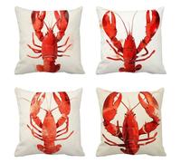 Rosso Federe Cuscini Divano Cuscino Letto, Copricuscino Letto Decorativi, Fodere Cuscini da Esterno Impermeabili con Cerniera Invisibile 35x35cm Lino Set da 4 Arredo Casa Square Federe Aragosta f-541