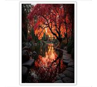 Rosso Foglie di stagno Stampa su tela Paesaggio autunnale Quadri su tela per Arte muraria Stampa Decorazione della camera da letto Casa Ufficio Decorazioni 70Lx50W cm Senza Cornice