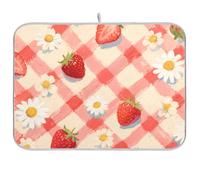 Rosso Fragola Daisy Check Pattern Calore resisant mat scolapiatti stuoia scolapiatti tappetino in microfibra Tappetino di asciugatura Grande 18 x 24