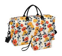 Rosso Giallo Fiori Foglie Nere Moderno Scandinavo Decorativo Carry On Shoulder Weekend Tote Borsa da Palestra con Cinghia Regolabile per Aereo Viaggi Pieghevole bolsas para viajar en Avion de Mujer