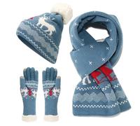 Rosso lavorato a maglia cappello sciarpa guanti set per l'inverno unisex cappello con fodera in pile spirito di vacanza spesso caldo con renna bambino guanto invernale sciarpa set ragazze, D, Taglia