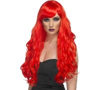 Rosso Lungo Parrucca Donna Ricci Costume Glamour Donna Accessorio