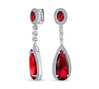 Rosso Lungo Teardrop Cubic Zirconia Dangle Dichiarazione Cz Vite Clip Su Orecchini Simulato Rubino Argento Placcato Ottone