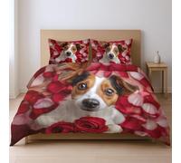 Rosso Motivo Animale: Carino Peloso Cucciolo Biancheria Da Letto Superiore Parure CopriPiumino Con Cerniera Adatto Ai Giovani 260 x 240cm Set Da Tre Pezzi