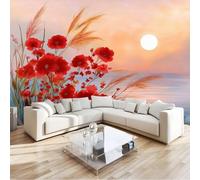 Rosso Muralo - Acquerello Fiori Sole Piante Carta da parati 3D per cameretta dei bambini in tessuto non tessuto, per ragazze e ragazzi decorazione da parete 250 x 175 cm