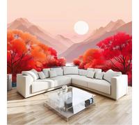 Rosso Muralo - Eleganza Montagne Fiumi Piante Carta da parati 3D per cameretta dei bambini in tessuto non tessuto, per ragazze e ragazzi decorazione da parete 300 x 210 cm