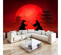 Rosso Muralo - Stile Giapponese Architettura Bandiere Samurai Carta da parati 3D per cameretta dei bambini in tessuto non tessuto, per ragazze e ragazzi decorazione da parete 200 x 140 cm