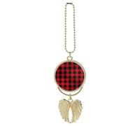 Rosso Nero Buffalo Check Plaid Auto Appeso Ornamento Specchietto Retrovisore Ciondolo Regalo Fortunato Ornamento Appeso Divertente Ciondolo Auto per Ufficio Auto Decorazione Casa Stile Dorato