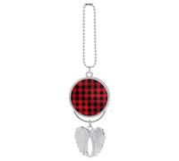 Rosso Nero Buffalo Check Plaid Auto Appeso Ornamento Specchietto Retrovisore Ciondolo Regalo Fortunato Ornamento Appeso Divertente Ciondolo Auto per Ufficio Auto Decorazione Casa Argento Stile