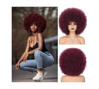 Rosso,Parrucca Afro Anni '70 Per Donna, Parrucca Afro Corta Naturale, Soffice E Riccia, Sintetica Di Alta Qualità Per Cosplay E Uso Quotidiano