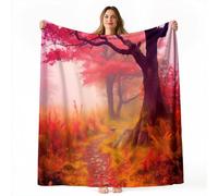 Rosso Plaid Pile, Coperta divano microfibra con stampa Sentiero Nel Bosco Con Foglie Misteriose, 127 x 152 cm per Adulti e Bambini, idea regalo Natale Compleanno